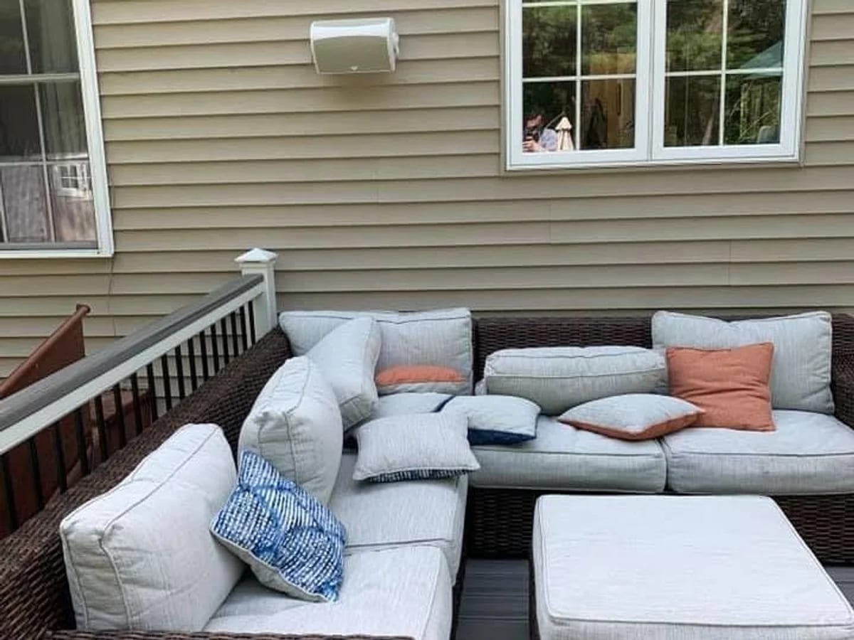 Outdoor deck speaker installation in the Westborough area by J&S Audio Video Solutions
