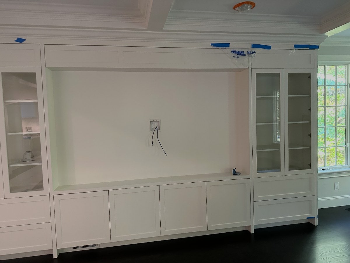 Built-in cabinetry before the television installation in Westborough, MA